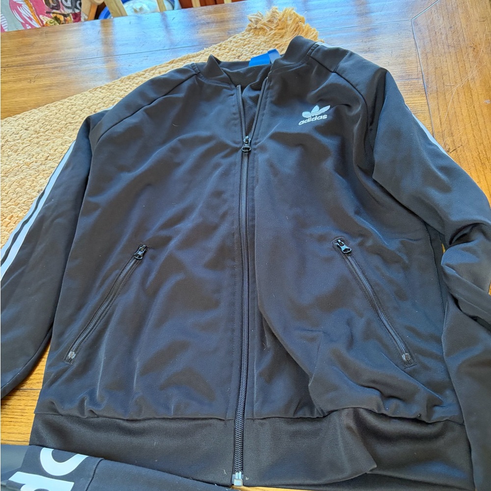 Adidas track suit set two 2 pcs zip jacket & pants medium unisex black white - Picture 13 of 13